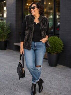 Ashley Stewart Charcoal Faux Fur Sleeveless Vest